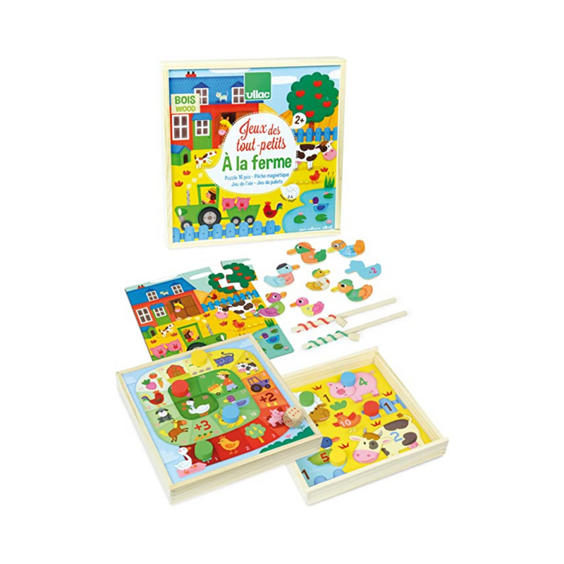 Set of 4 wooden farm games for 2-4 players